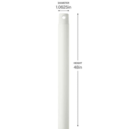 Kichler Accessory 48in Single Threaded Ceiling Fan Downrod | Matte White Steel | Standard Ceiling Fan Installation | 48 in L | Model C2607-MWH