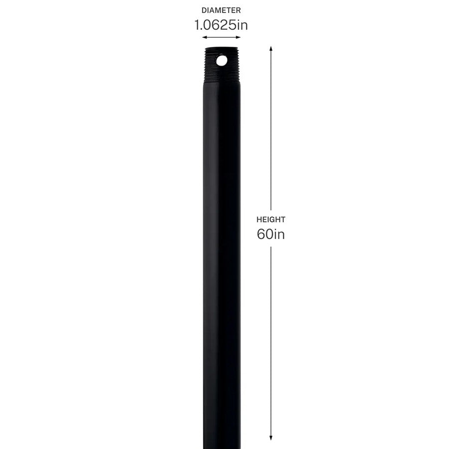 Kichler Accessory 60in Single Threaded Ceiling Fan Downrod | Matte Black Steel | High Ceilings & Sloped Rooms | 60 in L | Model C2608-BK