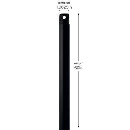Kichler Accessory 60in Single Threaded Ceiling Fan Downrod | Matte Black Steel | High Ceilings & Sloped Rooms | 60 in L | Model C2608-BK