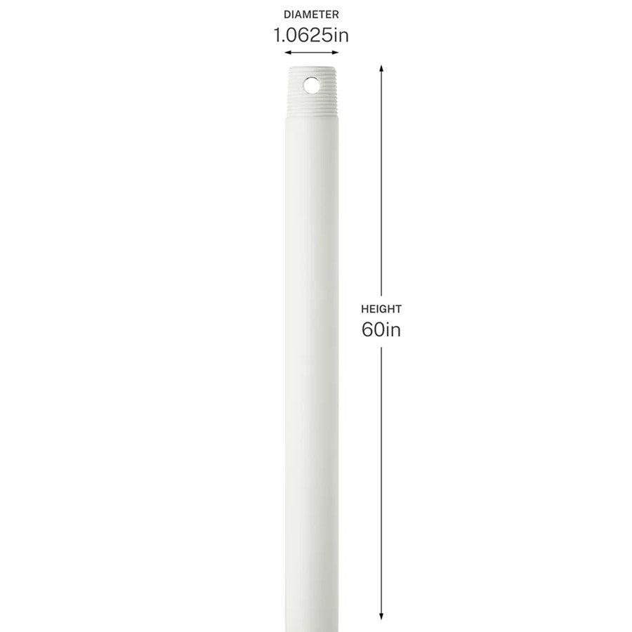 Kichler Accessory 60in Single Threaded Ceiling Fan Downrod | Matte White Steel | High Ceilings & Sloped Rooms | 60 in L | Model C2608-MWH