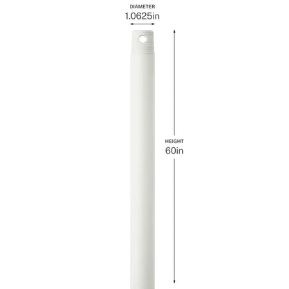 Kichler Accessory 60in Single Threaded Ceiling Fan Downrod | Matte White Steel | High Ceilings & Sloped Rooms | 60 in L | Model C2608-MWH