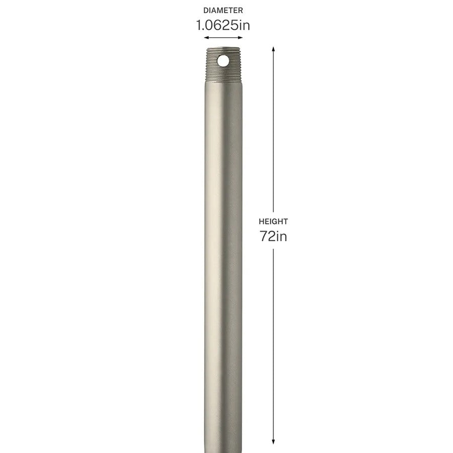 Kichler 72in Single Threaded Ceiling Fan Downrod | Brushed Nickel Steel | High Ceiling Extension | 72 in L | Model C2609-NI