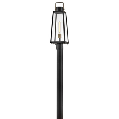 Lark Hugh 1 Light Outdoor Large Post Mount Lantern, Black/Clear