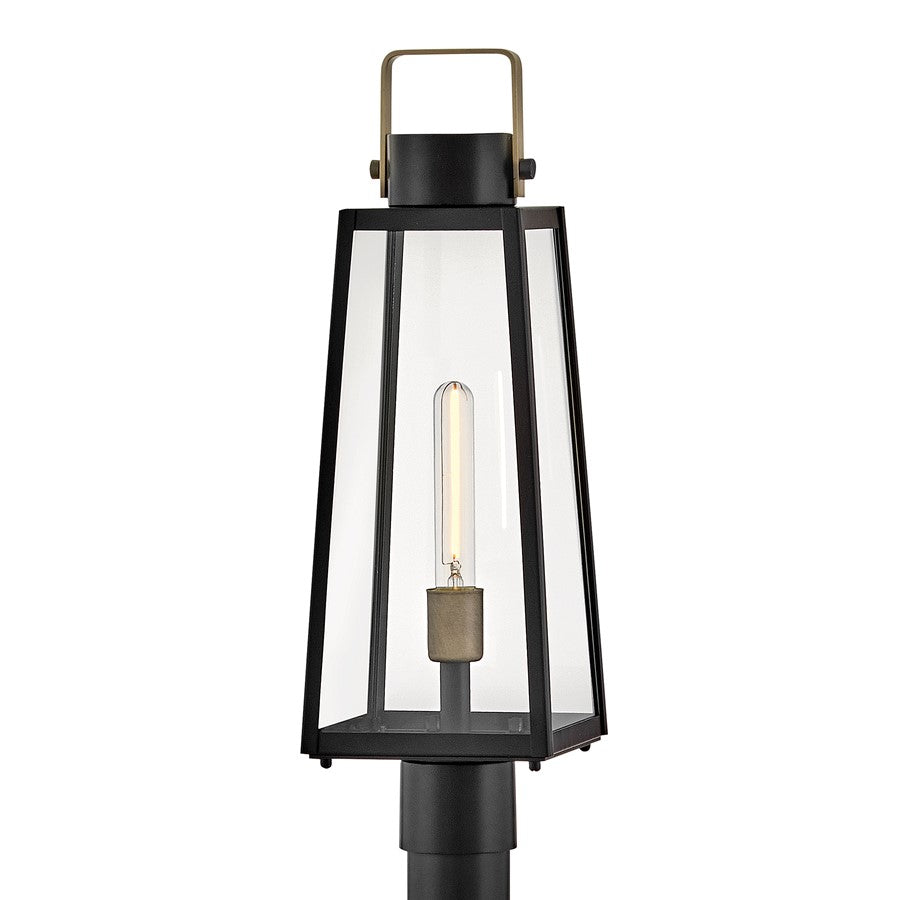 Lark Hugh 1 Light Outdoor Large Post Mount Lantern, Black/Clear