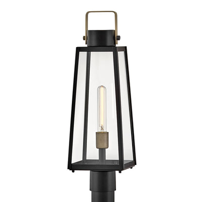 Lark Hugh 1 Light Outdoor Large Post Mount Lantern, Black/Clear