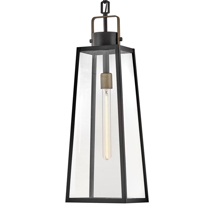 Lark Hugh 1 Light Outdoor Large Hanging Lantern, Black/Clear