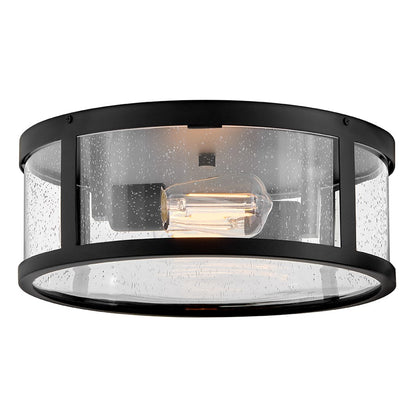 Lark Alfie 2 Light Outdoor 14" Flush Mount, Black/Clear Seedy - 82053BK