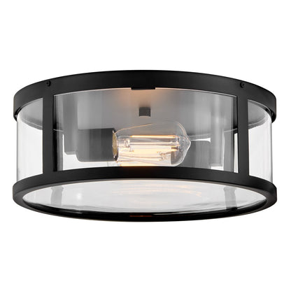 Lark Alfie 2 Light Outdoor 14" Flush Mount, Black/Clear Seedy