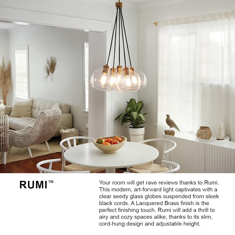 5 Light Medium Chandelier, Brass