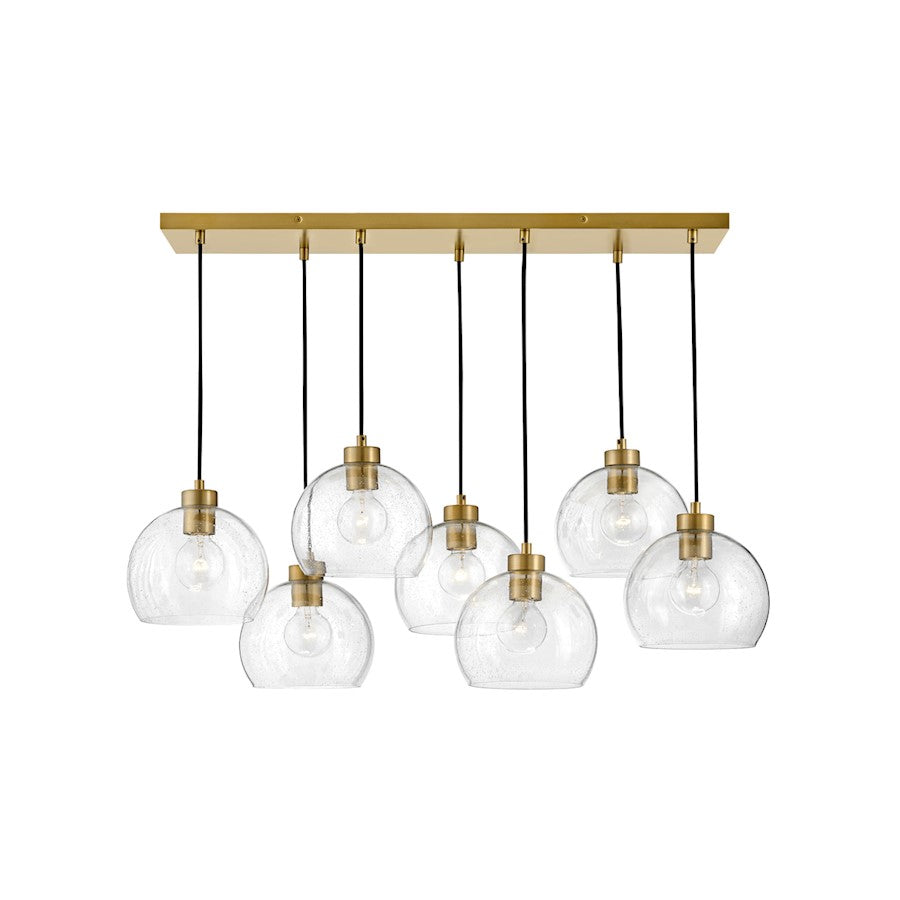 7 Light Linear Pendant, Lacquered Brass