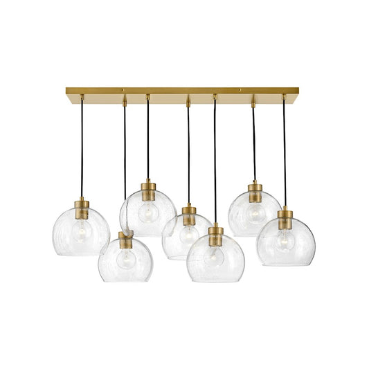 7 Light Linear Pendant, Lacquered Brass