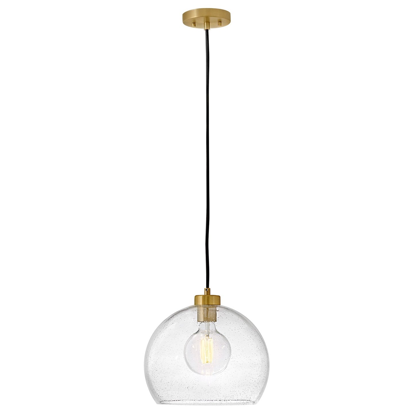 Hinkley Rumi 13in 1-Light Pendant | Transitional Lacquered Brass Steel and Clear Seedy Glass | Kitchen Island & Dining Room | 13 x 13 x | Model 83018LCB