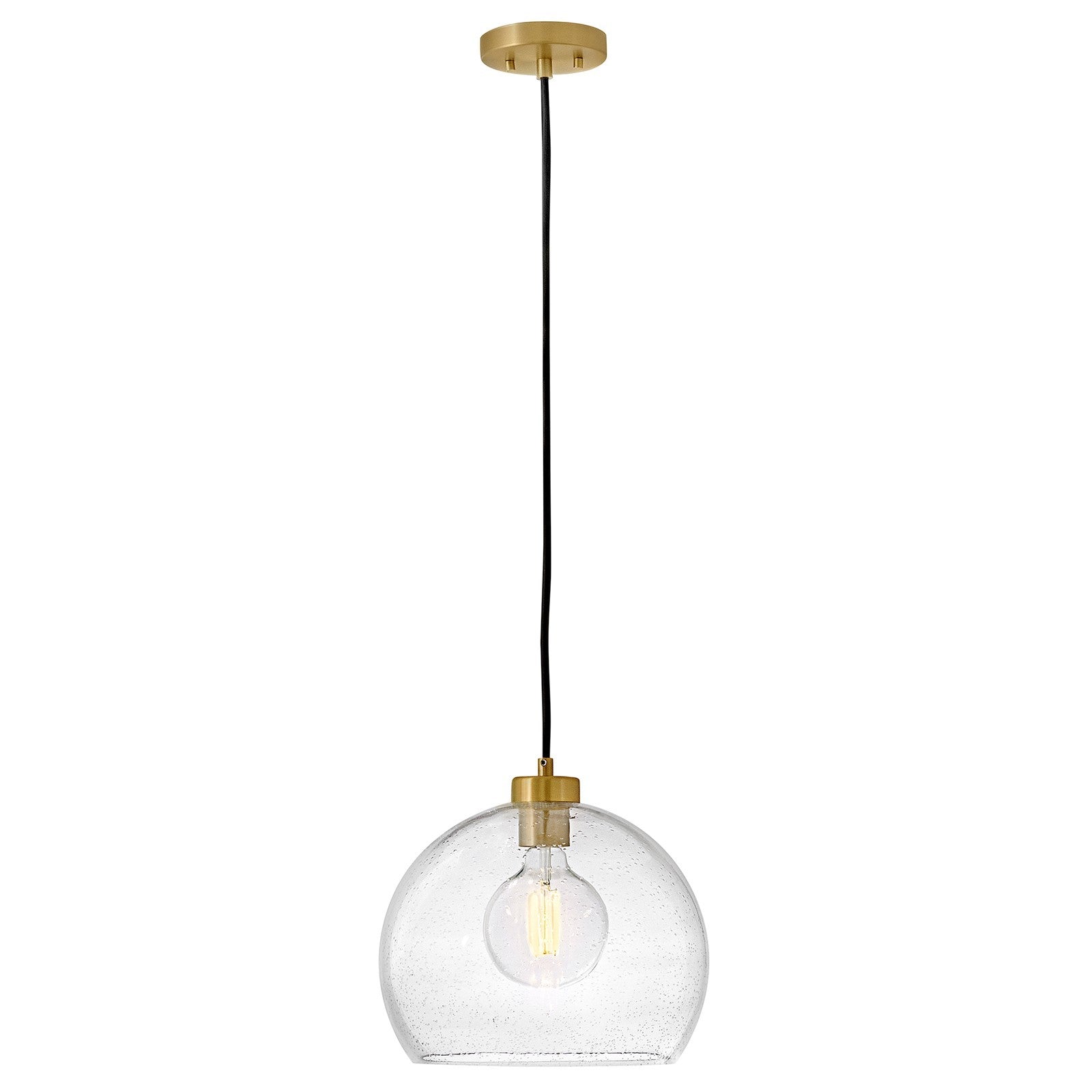 Hinkley Rumi 13in 1-Light Pendant | Transitional Lacquered Brass Steel and Clear Seedy Glass | Kitchen Island & Dining Room | 13 x 13 x | Model 83018LCB