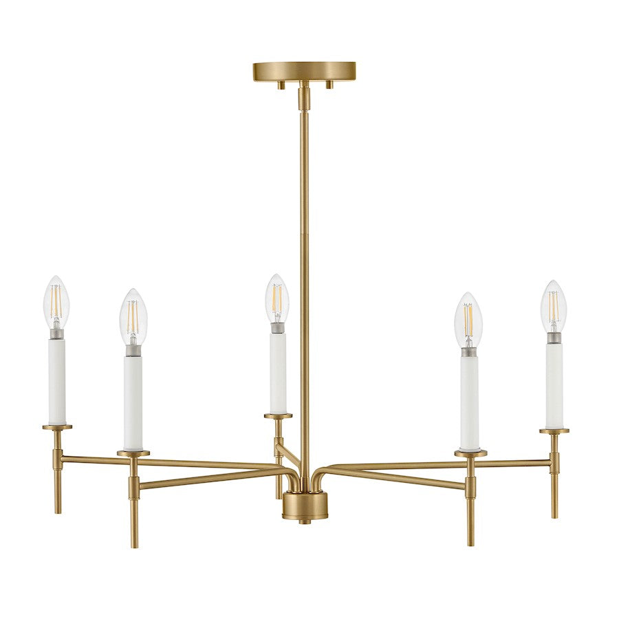 5 Light Medium Chandelier, Lacquered Brass