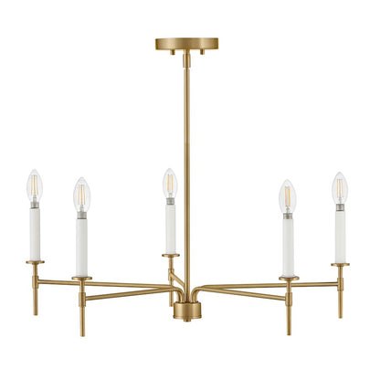 5 Light Medium Chandelier, Lacquered Brass
