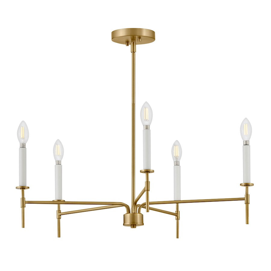 5 Light Medium Chandelier, Lacquered Brass