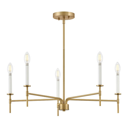 5 Light Medium Chandelier, Lacquered Brass