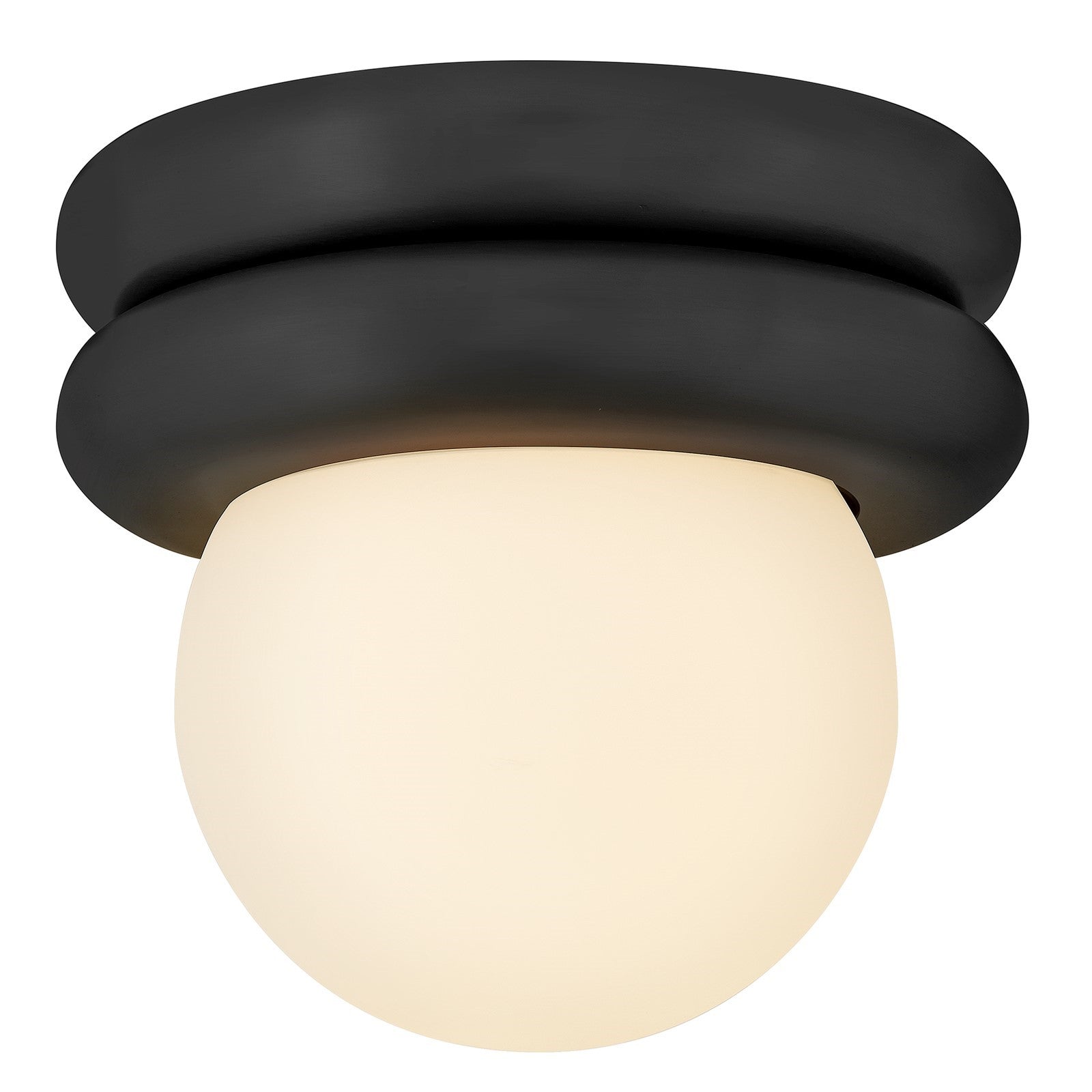 Hinkley Noa 8in 1-Light Flush Mount | Modern Black Steel and Etched Opal Glass | Bedroom & Hallway | 8 x 8 x 7 in | Model 83291BK