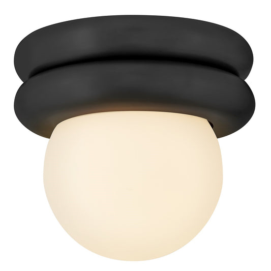 Hinkley Noa 8in 1-Light Flush Mount | Modern Black Steel and Etched Opal Glass | Bedroom & Hallway | 8 x 8 x 7 in | Model 83291BK