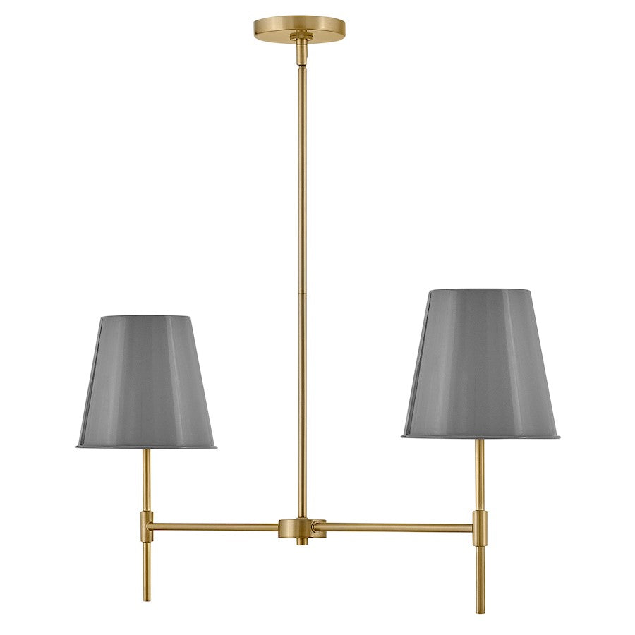 2 Light Small Linear Chandelier, Brass
