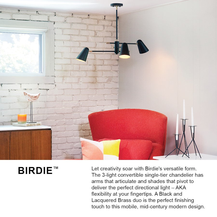 3 Light Medium Chandelier, Lacquered Brass