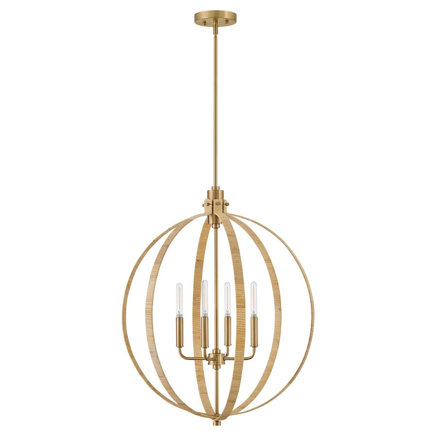 4 Light Medium Orb Chandelier, Lacquered Brass
