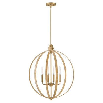 4 Light Medium Orb Chandelier, Lacquered Brass