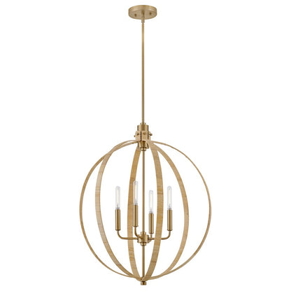 4 Light Medium Orb Chandelier, Lacquered Brass