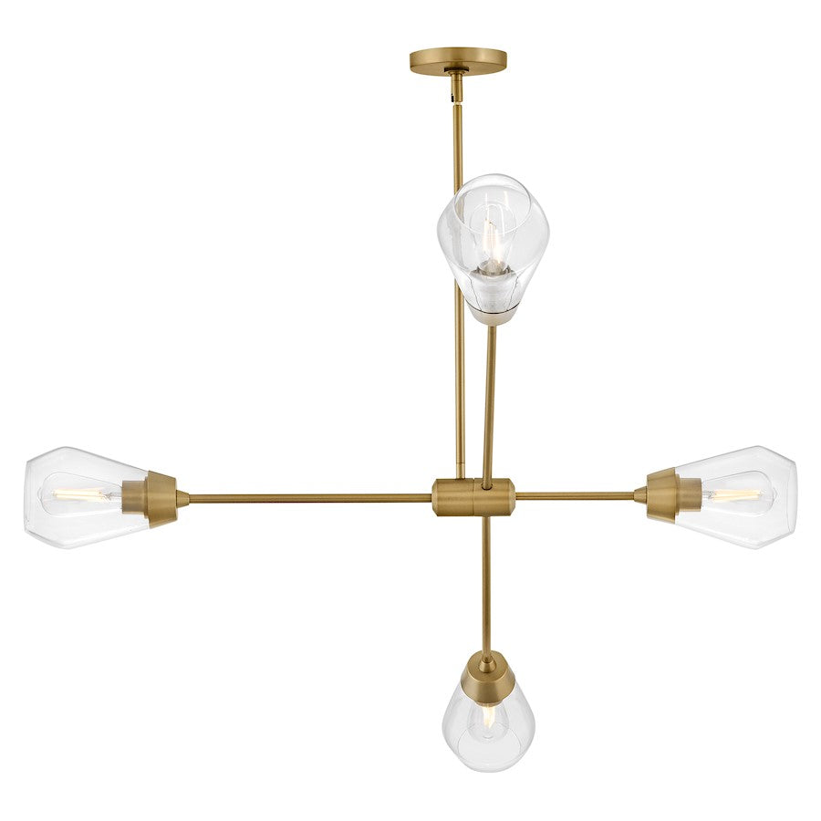 4 Light Medium Chandelier, Brass