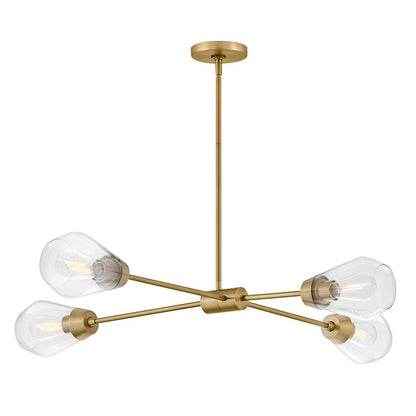 4 Light Medium Chandelier, Brass