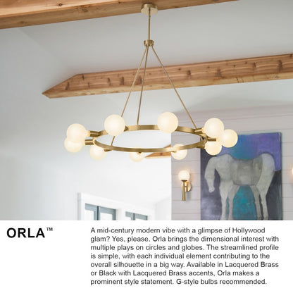 6 Light Medium Chandelier, Lacquered Brass