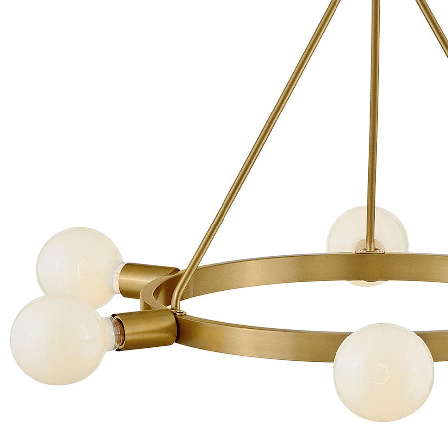 6 Light Medium Chandelier, Lacquered Brass