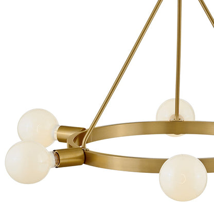 6 Light Medium Chandelier, Lacquered Brass