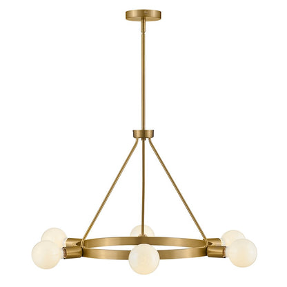 6 Light Medium Chandelier, Lacquered Brass