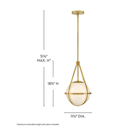 Lark Colby 1 Light 11" Pendant, Lacquered Brass/Cased Opal