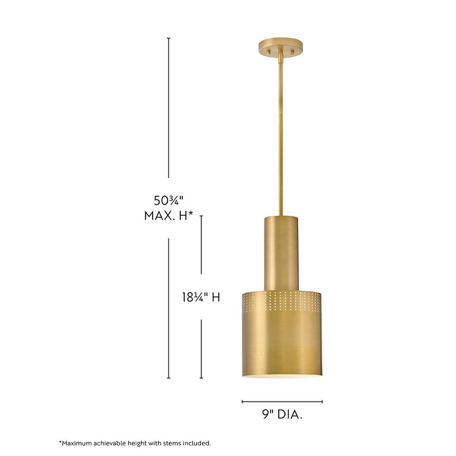 Lark Casey 1 Light 9" Pendant, Lacquered Brass
