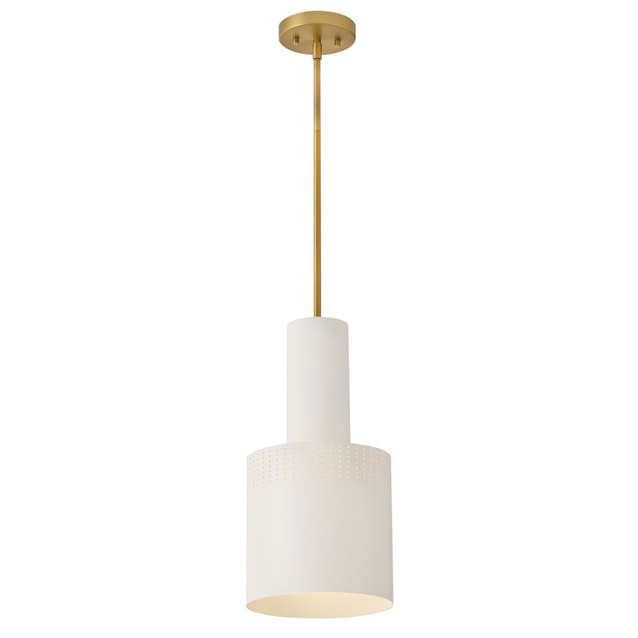 Lark Casey 1 Light 9" Pendant, Lacquered Brass/Satin Off White