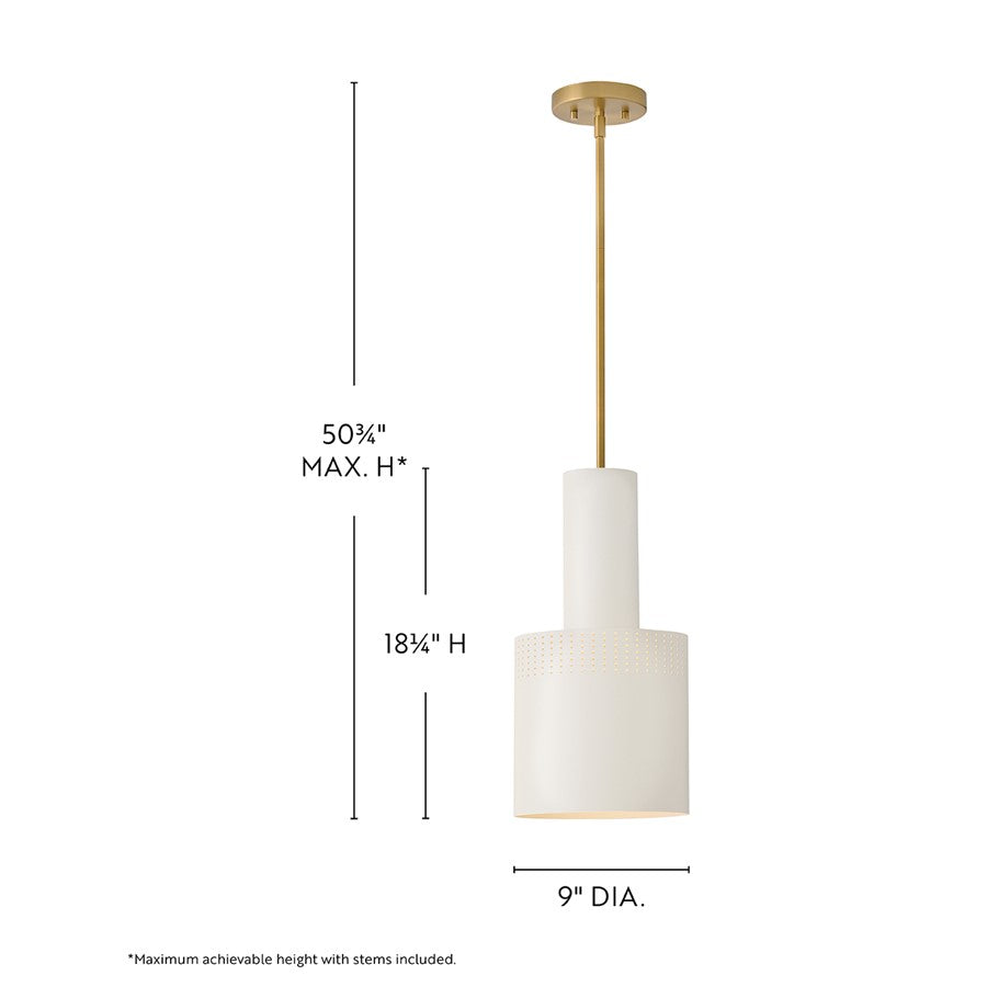 Lark Casey 1 Light 9" Pendant, Lacquered Brass/Satin Off White