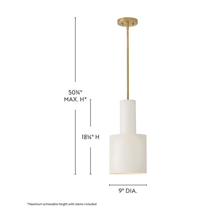 Lark Casey 1 Light 9" Pendant, Lacquered Brass/Satin Off White