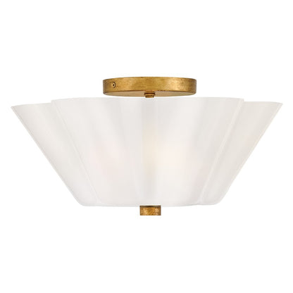 Lark Honey 3 Light Med. Semi-Flush Mount, Distressed Brass/Cased Opal