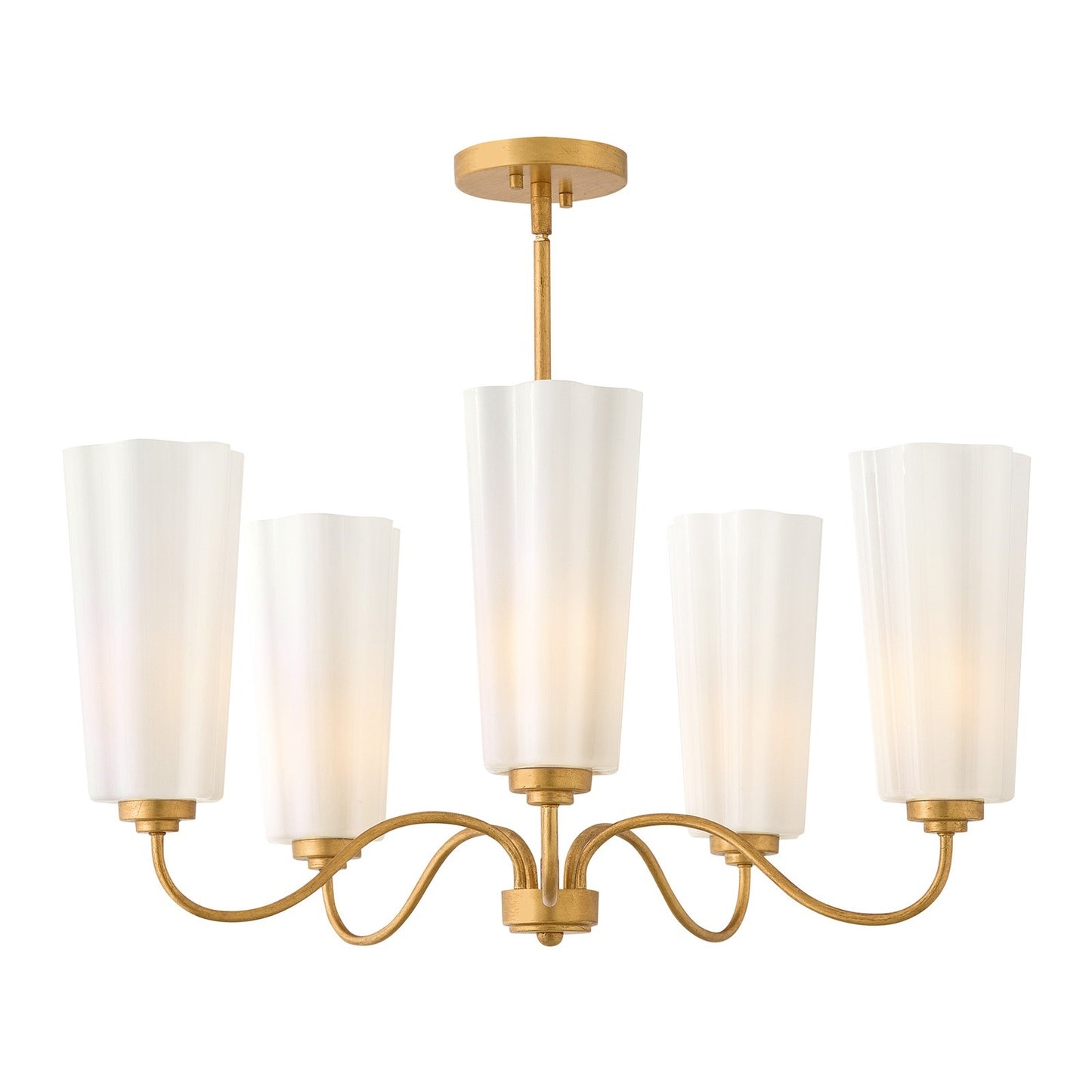 Hinkley Lark Honey 28in 5-Light Chandelier | Classic Distressed Brass Steel and Cased Opal Glass | Dining Room & Living Room | 28 x 28 x | Model 83715DA