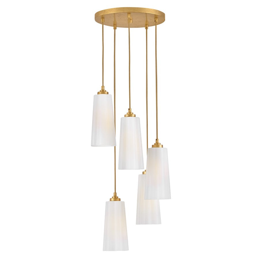 Lark Honey 5 Light Small Chandelier, Distressed Brass/Cased Opal - 83718DA