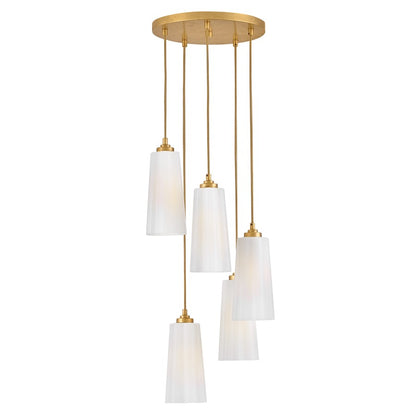 Lark Honey 5 Light Small Chandelier, Distressed Brass/Cased Opal - 83718DA