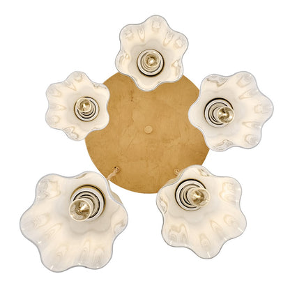 Lark Honey 5 Light Small Chandelier, Distressed Brass/Cased Opal