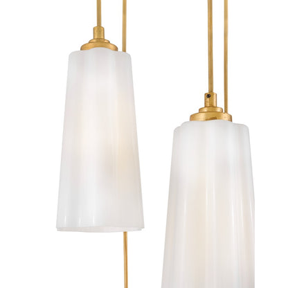 Lark Honey 5 Light Small Chandelier, Distressed Brass/Cased Opal