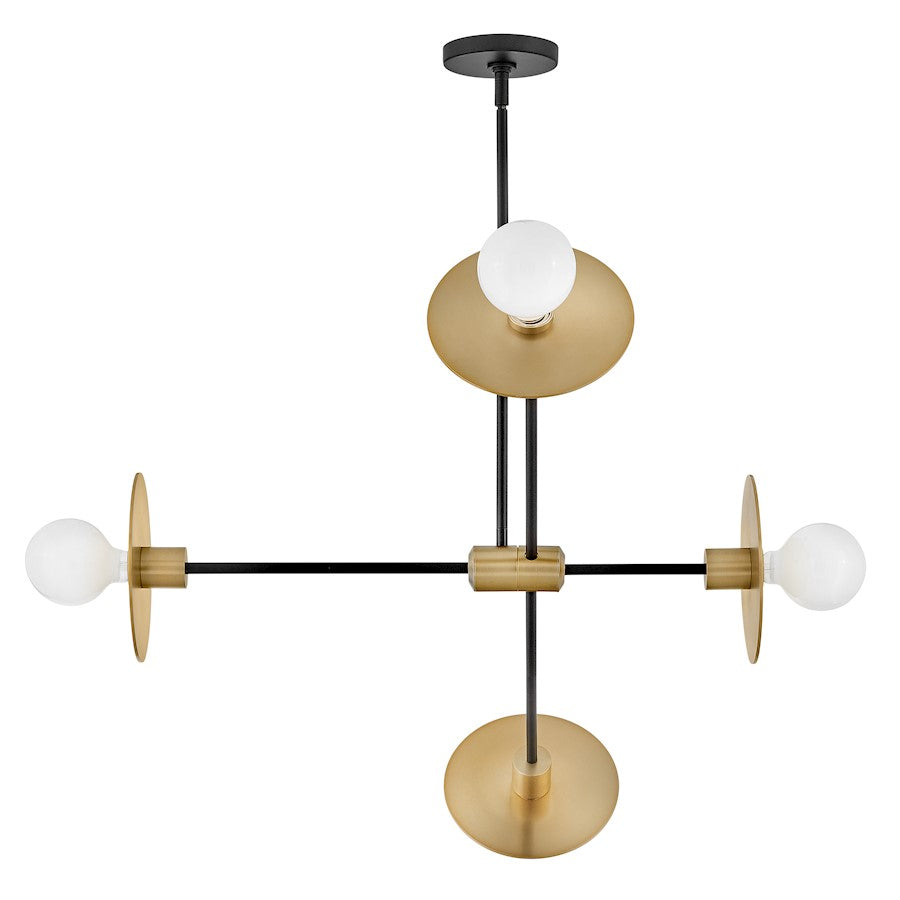 4 Light Medium Chandelier, Lacquered Brass
