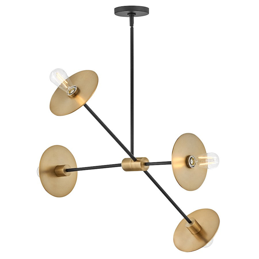 4 Light Medium Chandelier, Lacquered Brass