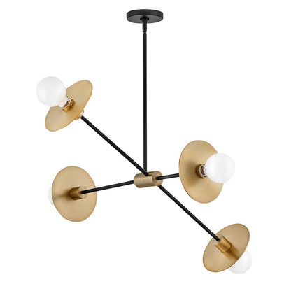 4 Light Medium Chandelier, Lacquered Brass