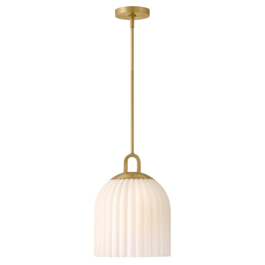 Hinkley Paige 11in 1-Light Pendant | Transitional Lacquered Brass Steel and Etched Opal Glass | Living Room & Dining Room | 11 x 11 x 14 | Model 83897LCB
