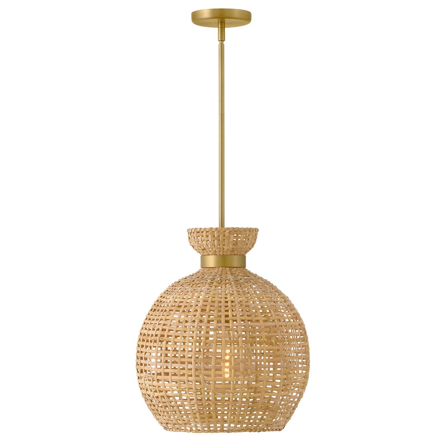 Hinkley Effie 15in 1-Light Pendant | Coastal Lacquered Brass and Light Natural Rattan | Kitchen Island & Dining Room | 15 x 15 x 17 in | Model 84164LCB